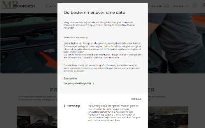 Top of the website for MotorPower ApS