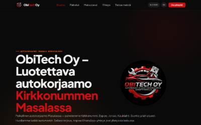 Top of the website for Obitech Oy