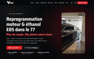 Top of the website for V-PERF — Reprogrammation Moteur & Conversion E85