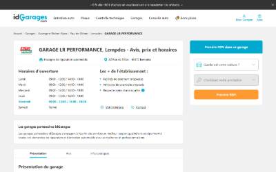 Top of the website for LR Performance Clermont-Ferrand