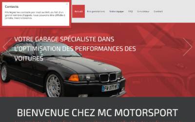 Top of the website for MC MOTORSPORT