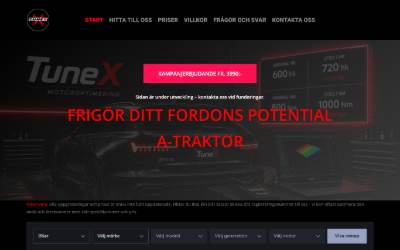 Top of the website for TuneX - MOTOROPTIMERING - BILSERVICE