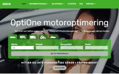 Top of the website for OptiOne Motoroptimering Eskilstuna