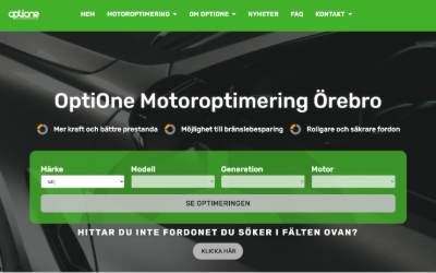 Top of the website for OptiOne Motoroptimering Örebro