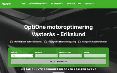 Top of the website for OptiOne Motoroptimering Västerås-Erikslund