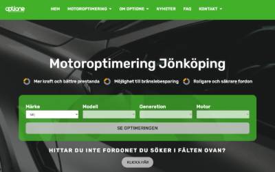 Top of the website for OptiOne Motoroptimering Jönköping