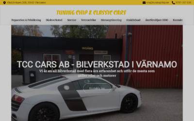 Top of the website for Tuning chip & classic cars Tcc Cars AB