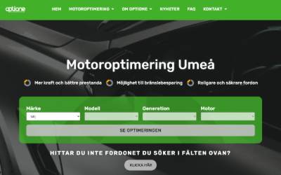 Top of the website for OptiOne Motoroptimering Umeå