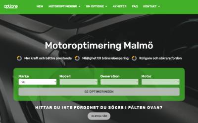Top of the website for OptiOne Motoroptimering Malmö