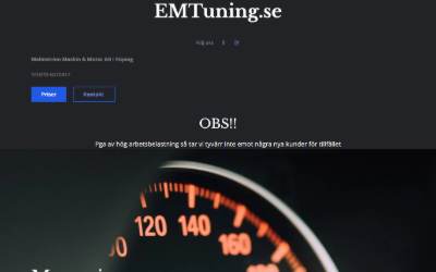 Top of the website for EMTuning - Malmström Maskin & Motor AB