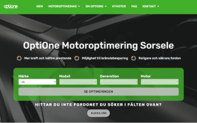 Top of the website for OptiOne Motoroptimering Sorsele