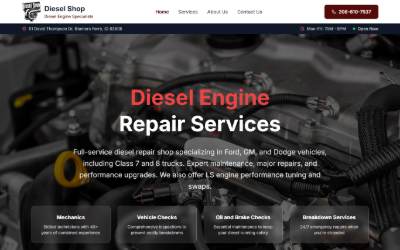 Website preview for Diesel Shop LLC