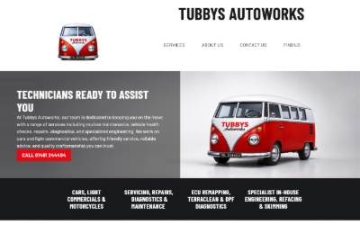Top of the website for TUBBYS AUTO WORKS