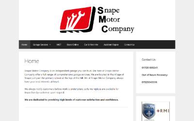 Top of the website for Snape Motor Company