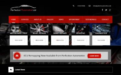 Top of the website for Perfection Automotive