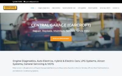 Top of the website for Central Garage Carcroft