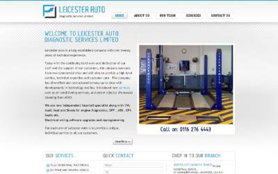 Top of the website for Leicester Auto Diagnostic Services