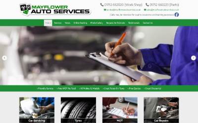 Top of the website for Mayflower Auto Services