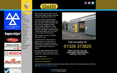 Top of the website for Millers Garage