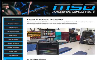 Website preview for Motorsport Developments
