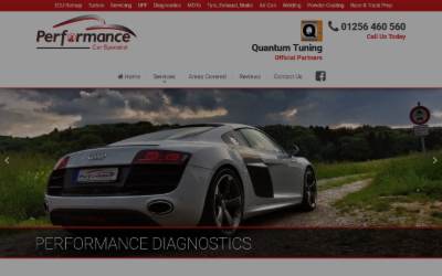 Top of the website for Performance Car Specialist