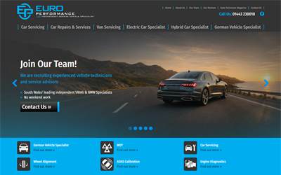 Top of the website for Euro Performance Ltd