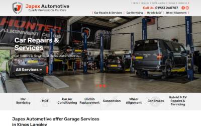 Top of the website for Japex Automotive