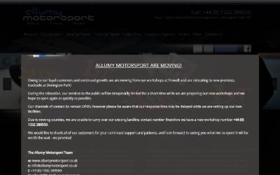 Top of the website for Allumy Motorsport
