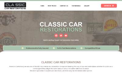 Top of the website for Classic Car Restorations Canterbury