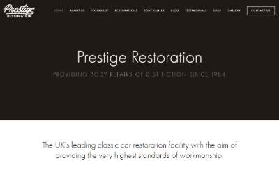 Top of the website for Prestige Restoration