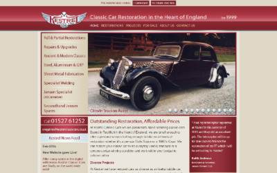 Top of the website for Kestrel Classic Cars