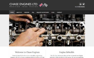 Top of the website for Chase Engines Ltd