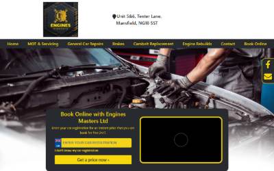 Top of the website for Engines Masters Mansfield LTD