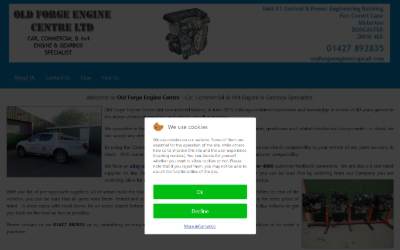 Top of the website for Old Forge Engine Centre Ltd.