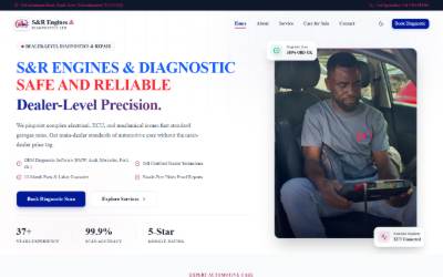 Top of the website for S&R ENGINES & DIAGNOSTICS LTD