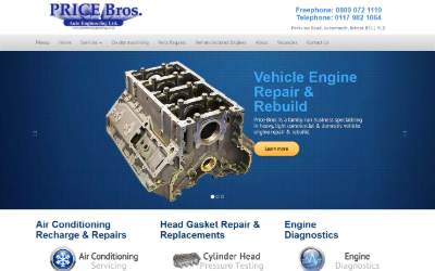 Top of the website for Price Bros Auto Engineering Ltd