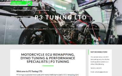 Top of the website for P3 Tuning & Parts Ltd - Motorcycle MOT Servicing Tuning and Parts