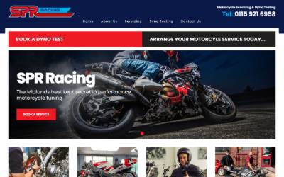 Top of the website for S P R Race Products