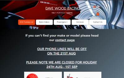 Top of the website for Dave Wood Racing