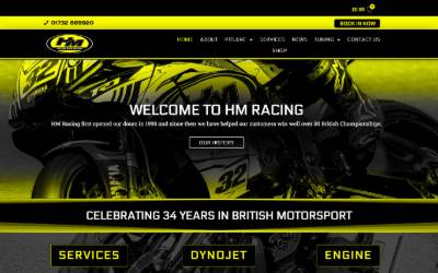 Top of the website for HM Racing