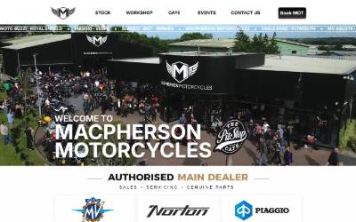 Top of the website for Macpherson Motorcycles - MV Agusta, Norton, Aprilia, Moto Guzzi, Royal Enfield, Piaggio and Vespa Scooter