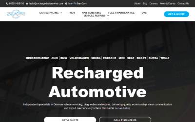 Website preview for Recharged Automotive