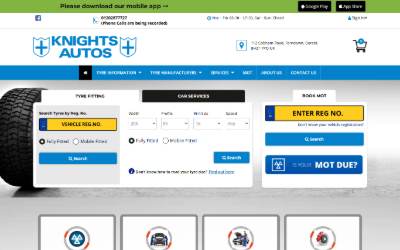 Website preview for Knights Autos