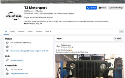 Website preview for T2 Motorsport Rolling Road @ Willfield Motors
